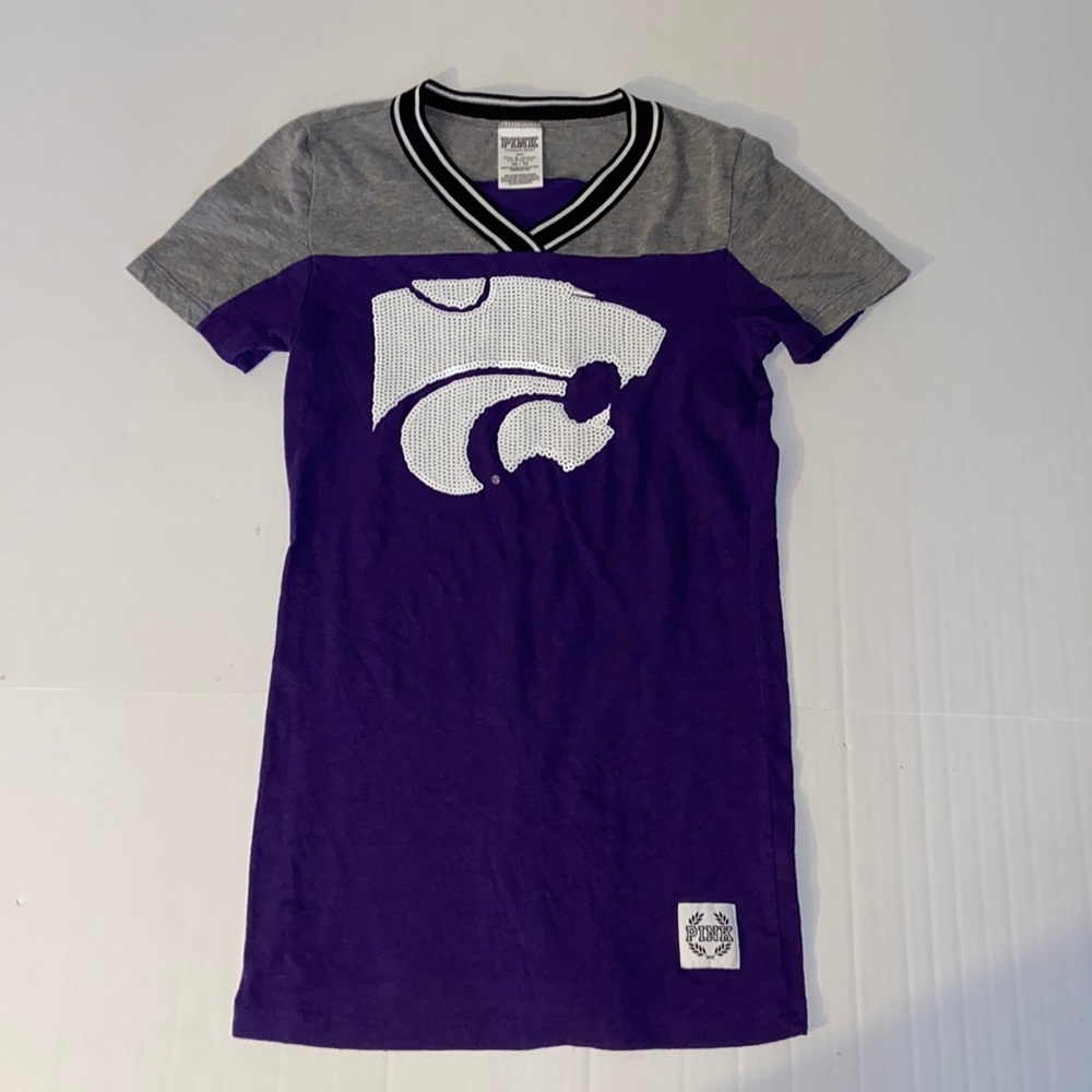 PINK Victoria’s Secret XS Women’s V-Neck Short Sleeve KSU Wildcats Tee Shirt